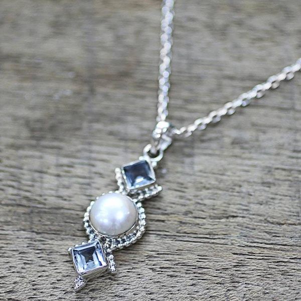 Alternate image for Cultured Pearl Blue Topaz Pendant Necklace from India Blue Rays