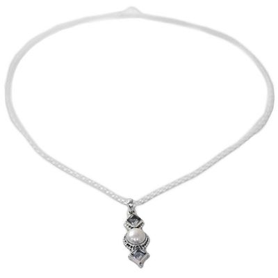 Alternate image for Cultured Pearl Blue Topaz Pendant Necklace from India Blue Rays