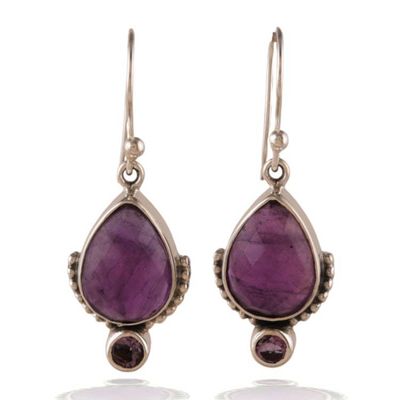 Alternate image for Birthstone 11-Carat Faceted Amethyst Jewel Dangle Earrings Purple Empress