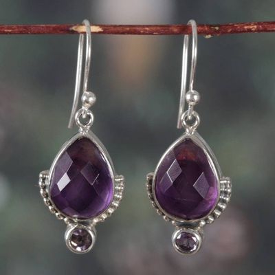 Alternate image for Birthstone 11-Carat Faceted Amethyst Jewel Dangle Earrings Purple Empress