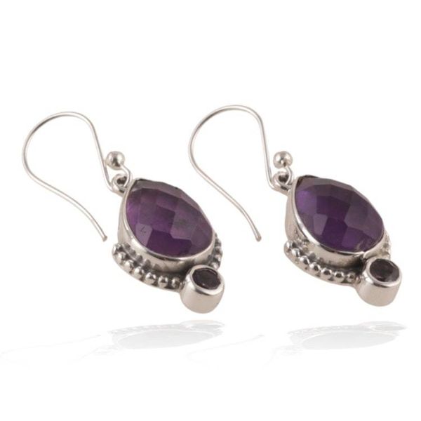 Alternate image for Birthstone 11-Carat Faceted Amethyst Jewel Dangle Earrings Purple Empress
