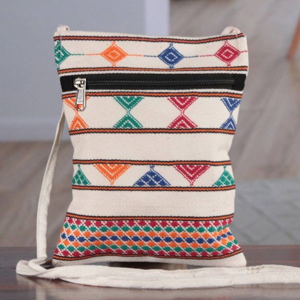 Alternate image for Rainbow-Palette Patterned 100 Cotton Zippered Sling Bag Rainbow Medley