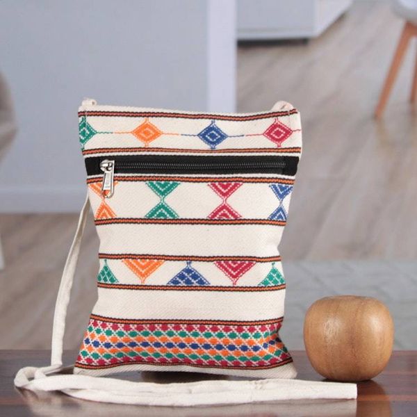 Alternate image for Rainbow-Palette Patterned 100 Cotton Zippered Sling Bag Rainbow Medley