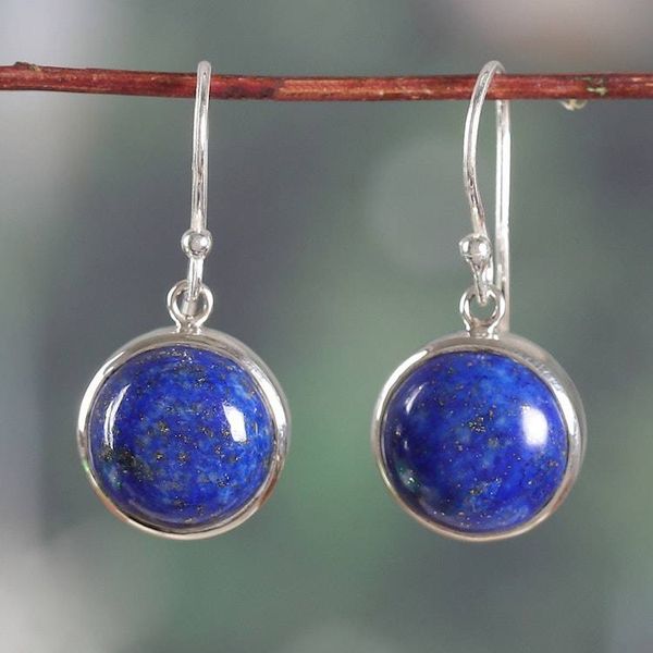 Alternate image for Polished Silver Dangle Earrings with Lapis Lazuli Stones Blue Everyday Serene