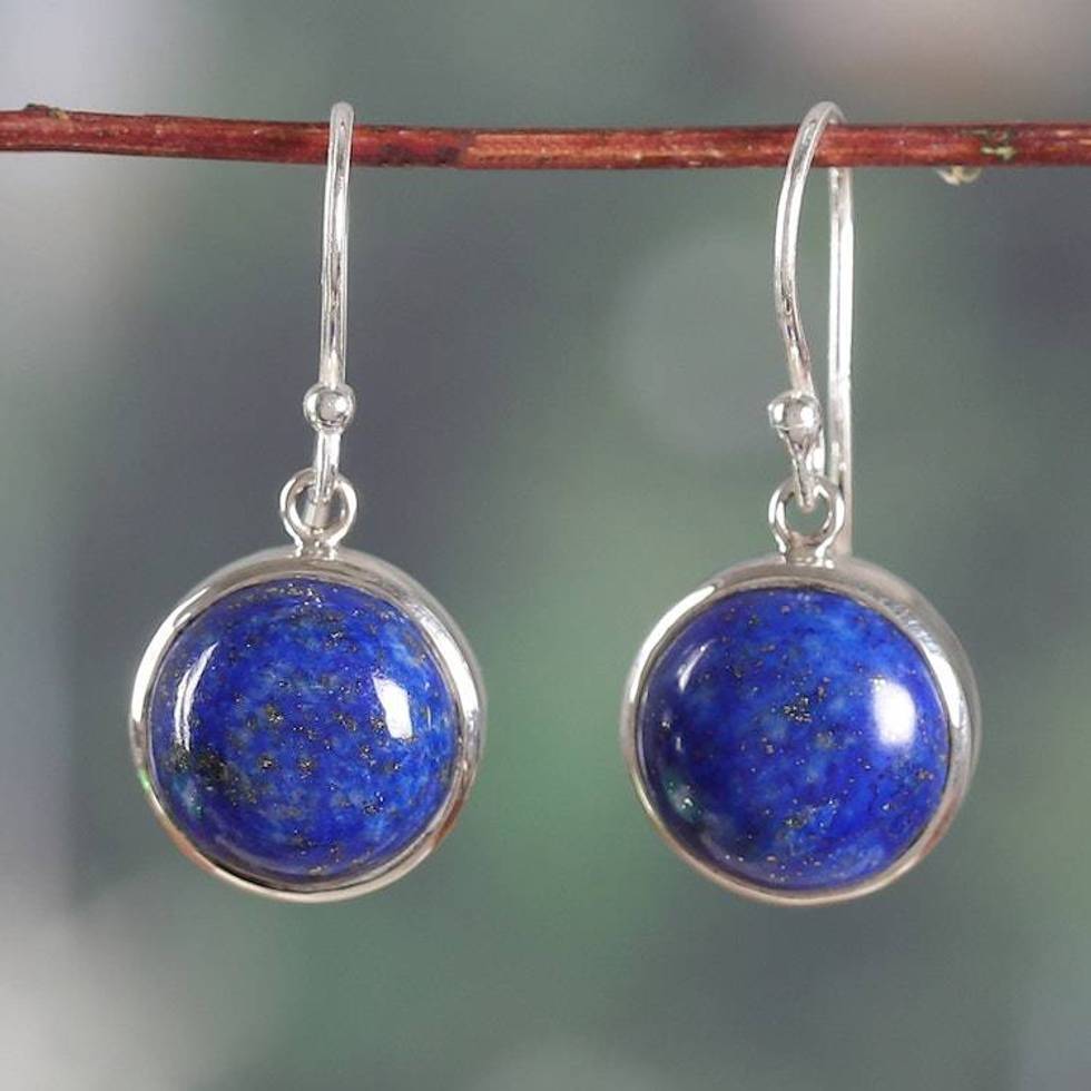 Polished Silver Dangle Earrings with Lapis Lazuli Stones 'Blue Everyday Serene'