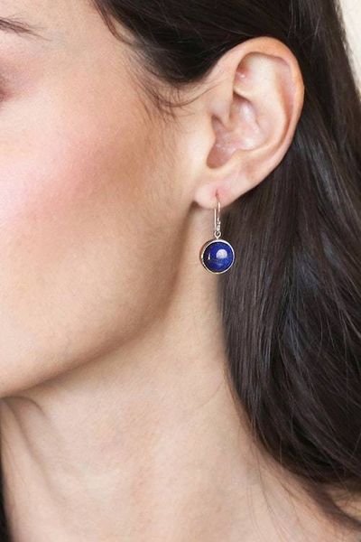 Alternate image for Polished Silver Dangle Earrings with Lapis Lazuli Stones Blue Everyday Serene