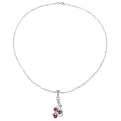 Alternate image for Rhodium Plated Garnet Pendant Necklace from India Twirling Radiance