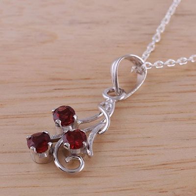 Alternate image for Rhodium Plated Garnet Pendant Necklace from India Twirling Radiance