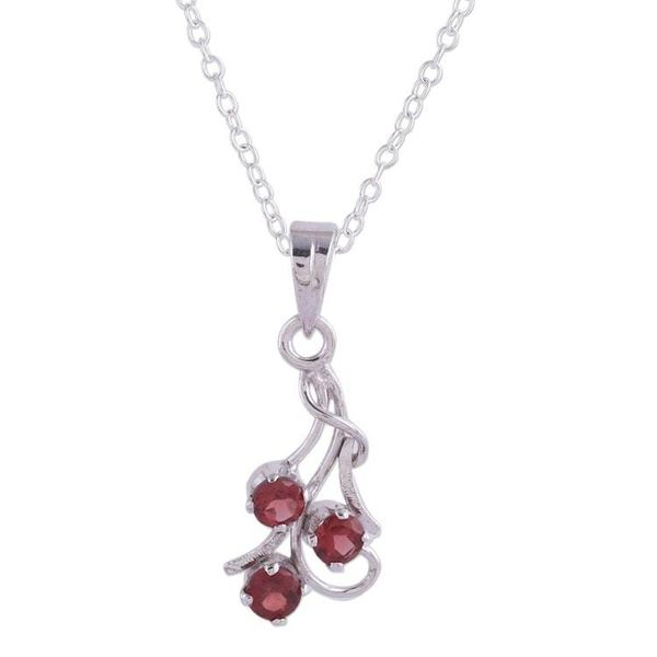 Alternate image for Rhodium Plated Garnet Pendant Necklace from India Twirling Radiance