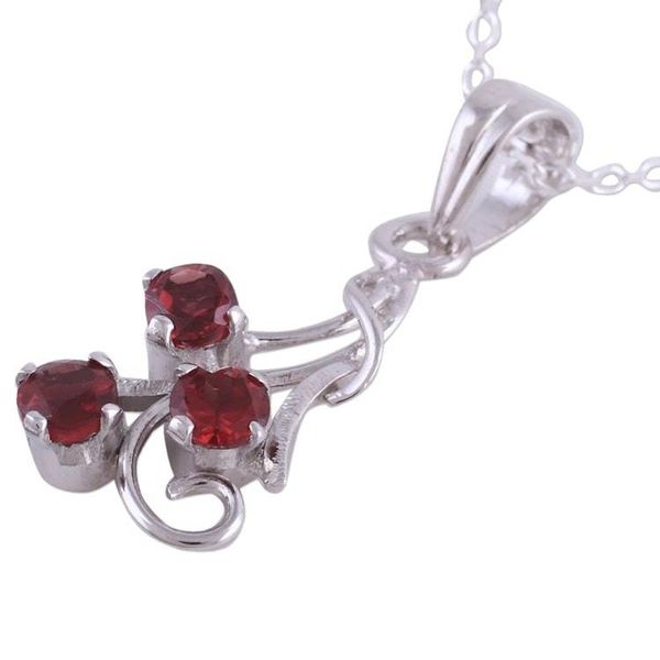 Alternate image for Rhodium Plated Garnet Pendant Necklace from India Twirling Radiance