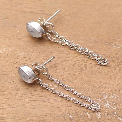 Alternate image for Rainbow Moonstone Hanging Chains Silver Dangle Earrings Flowing White