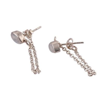 Alternate image for Rainbow Moonstone Hanging Chains Silver Dangle Earrings Flowing White