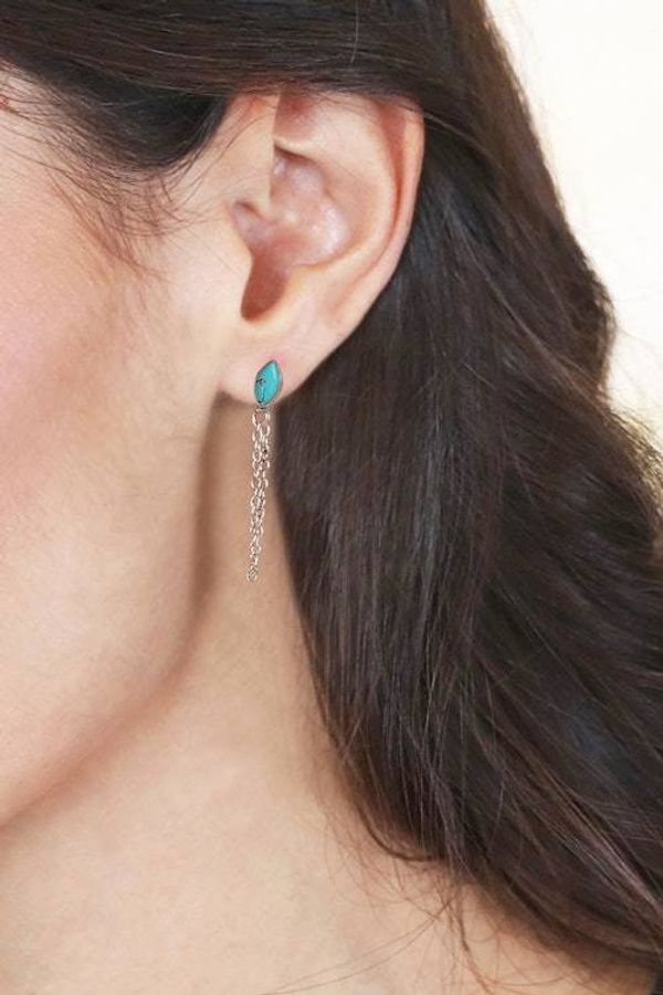 Alternate image for Reconstituted Turquoise Silver Dangle Earrings with Chains Flowing Blue