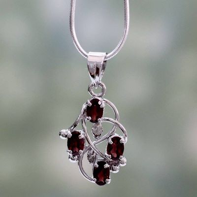 Primary image for Sterling Silver Necklace with Garnet Handmade India Scarlet Vines
