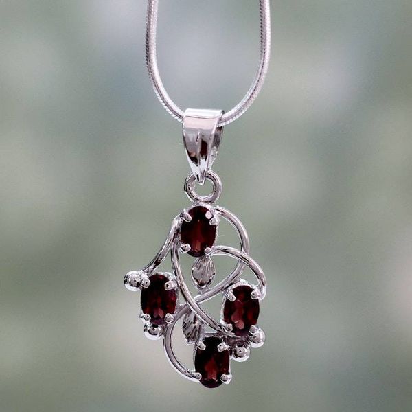 Alternate image for Sterling Silver Necklace with Garnet Handmade India Scarlet Vines