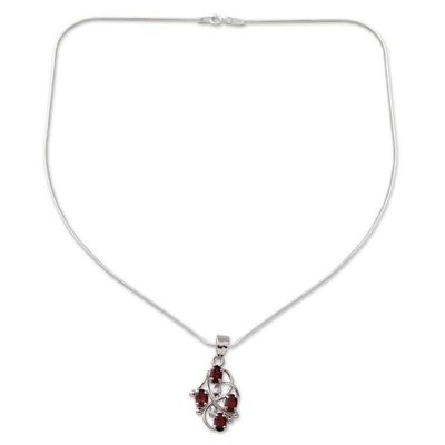 Alternate image for Sterling Silver Necklace with Garnet Handmade India Scarlet Vines