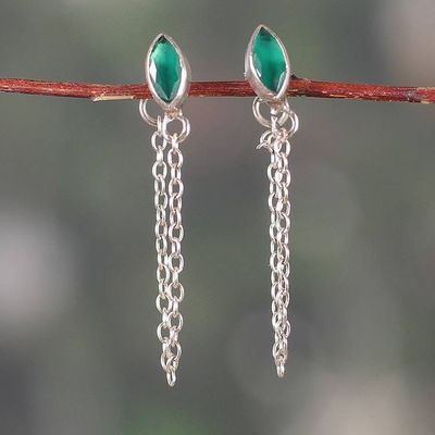 Primary image for Emerald Sterling Silver Dangle Earrings with Hanging Chains Flowing Green