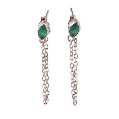 Alternate image for Emerald Sterling Silver Dangle Earrings with Hanging Chains Flowing Green