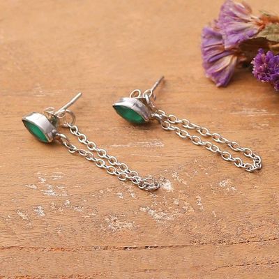 Alternate image for Emerald Sterling Silver Dangle Earrings with Hanging Chains Flowing Green