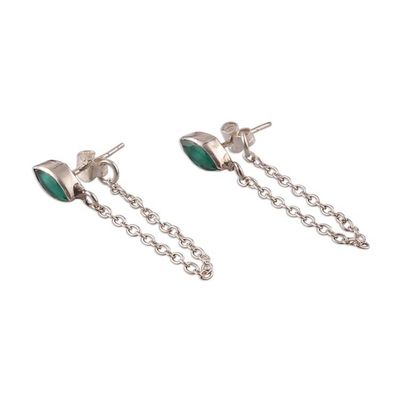 Alternate image for Emerald Sterling Silver Dangle Earrings with Hanging Chains Flowing Green