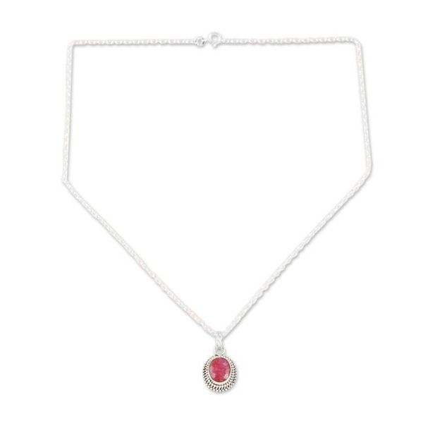 Alternate image for Handcrafted Ruby and Sterling Silver Pendant Necklace Pink Halo