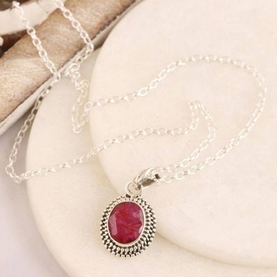 Alternate image for Handcrafted Ruby and Sterling Silver Pendant Necklace Pink Halo
