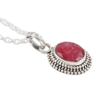 Alternate image for Handcrafted Ruby and Sterling Silver Pendant Necklace Pink Halo