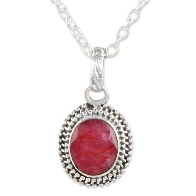 Alternate image for Handcrafted Ruby and Sterling Silver Pendant Necklace Pink Halo