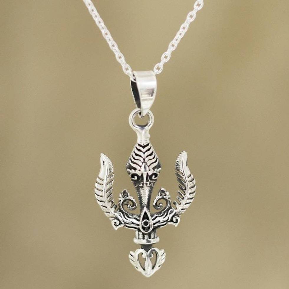 Shiva Trident Sterling Silver Pendant Necklace from India 'Mystical Trident'