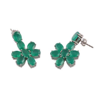 Alternate image for Floral Silver Dangle Earrings with 17-Carat Green Onyx Gems Green Petals in Love