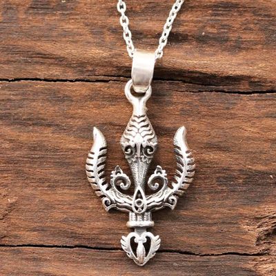 Alternate image for Shiva Trident Sterling Silver Pendant Necklace from India Mystical Trident