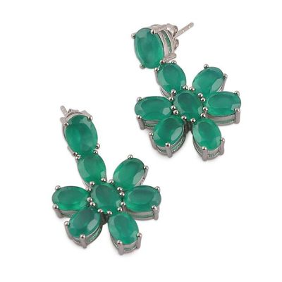 Alternate image for Floral Silver Dangle Earrings with 17-Carat Green Onyx Gems Green Petals in Love