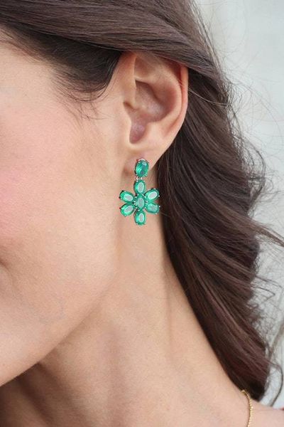 Alternate image for Floral Silver Dangle Earrings with 17-Carat Green Onyx Gems Green Petals in Love