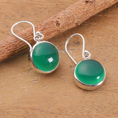 Primary image for Green Onyx Gemstones Sterling Silver Dangle Earrings Green Everyday Serene