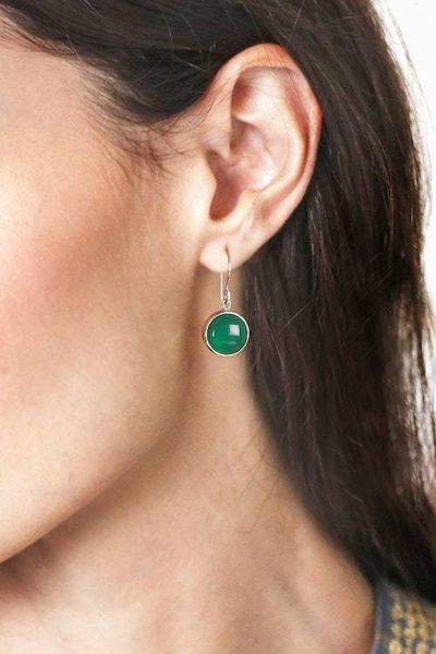 Alternate image for Green Onyx Gemstones Sterling Silver Dangle Earrings Green Everyday Serene