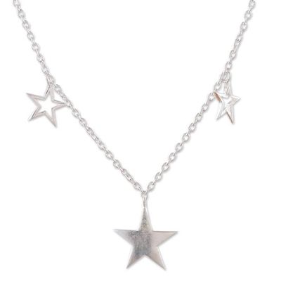 Alternate image for High-Polished Star-Themed Sterling Silver Charm Necklace Starry Nights