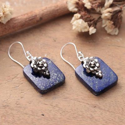 Primary image for Square Lapis Lazuli Gem and Sterling Silver Dangle Earrings Grandeur in Blue