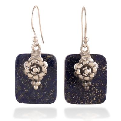 Alternate image for Square Lapis Lazuli Gem and Sterling Silver Dangle Earrings Grandeur in Blue