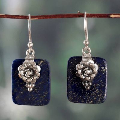 Alternate image for Square Lapis Lazuli Gem and Sterling Silver Dangle Earrings Grandeur in Blue
