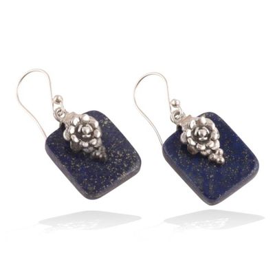 Alternate image for Square Lapis Lazuli Gem and Sterling Silver Dangle Earrings Grandeur in Blue