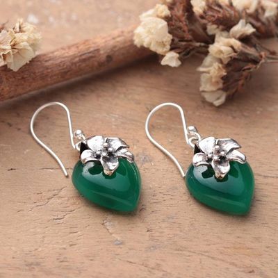 Primary image for Heart-Shaped Green Onyx Dangle Earrings with Floral Details Heartfelt Spring