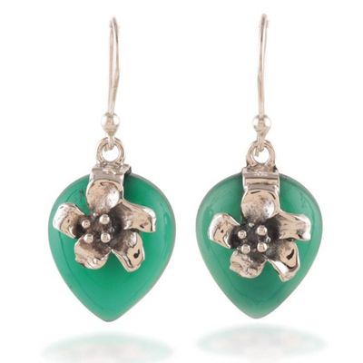 Alternate image for Heart-Shaped Green Onyx Dangle Earrings with Floral Details Heartfelt Spring
