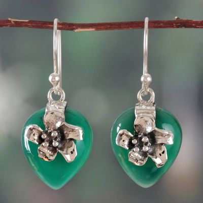 Alternate image for Heart-Shaped Green Onyx Dangle Earrings with Floral Details Heartfelt Spring