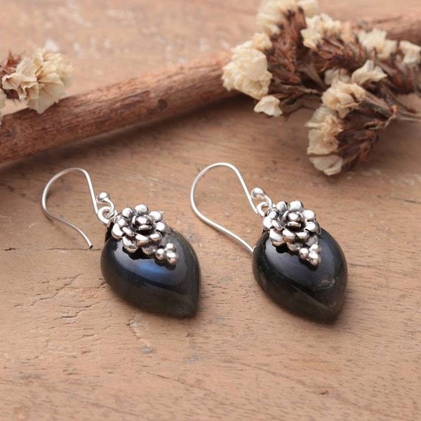 Alternate image for Drop-Shaped Natural Labradorite Cabochon Dangle Earrings Bohemian Sense