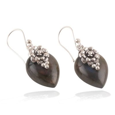 Alternate image for Drop-Shaped Natural Labradorite Cabochon Dangle Earrings Bohemian Sense