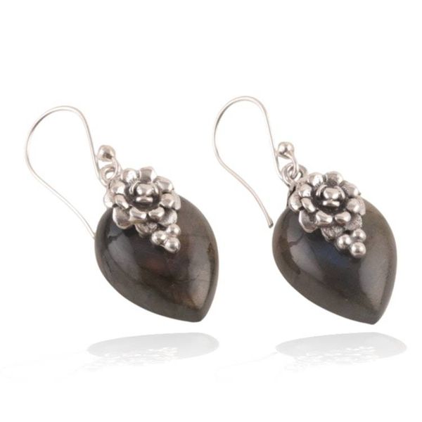 Alternate image for Drop-Shaped Natural Labradorite Cabochon Dangle Earrings Bohemian Sense