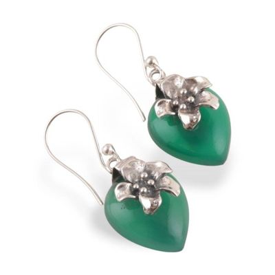 Alternate image for Heart-Shaped Green Onyx Dangle Earrings with Floral Details Heartfelt Spring