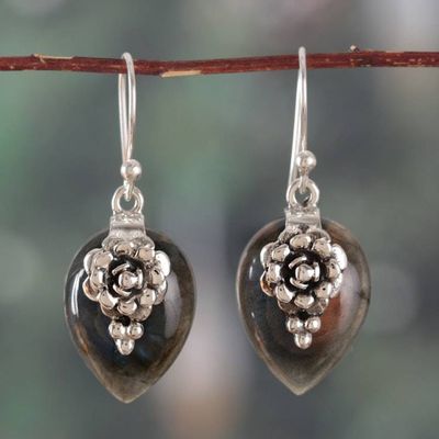 Alternate image for Drop-Shaped Natural Labradorite Cabochon Dangle Earrings Bohemian Sense