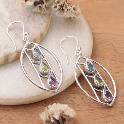 Primary image for Polished Avant-Garde 3-Carat Multi-Gemstone Dangle Earrings Ever Beauty