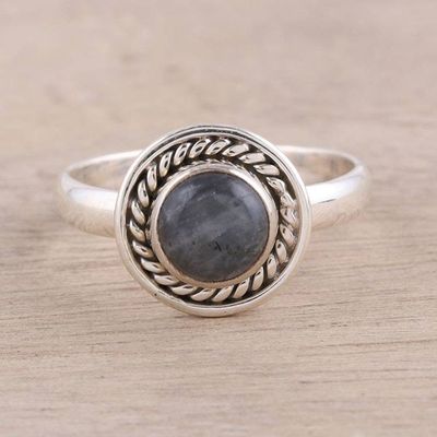 Alternate image for Round Labradorite Sterling Silver Rope Motif Cocktail Ring Stormy Moon
